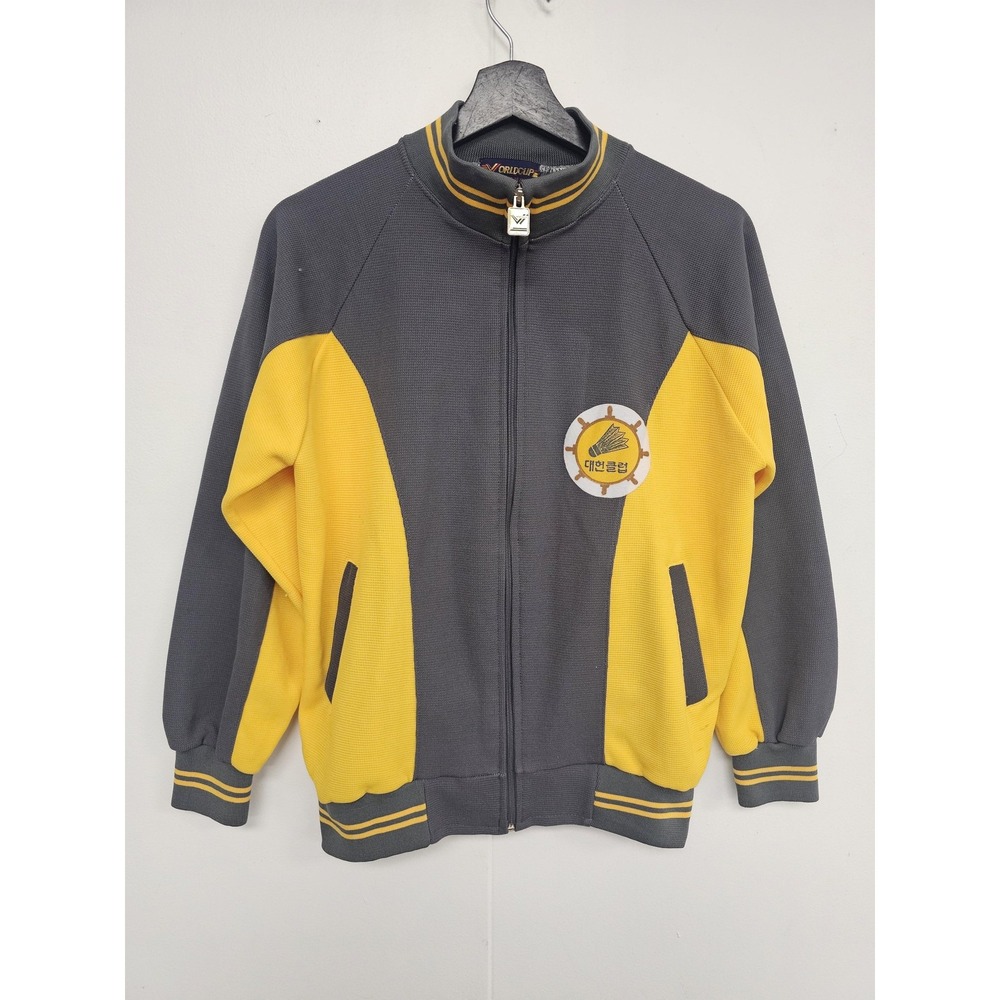 Vintage Worldcup Track Jacket Mens Medium Gray Yellow Badminton Korea Club 80s‎